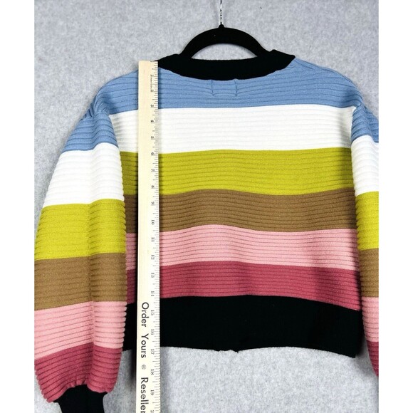 Industry Sweater Womens Small Petite Black Cropped Balloon Sleeve Y2K Striped - Picture 9 of 14